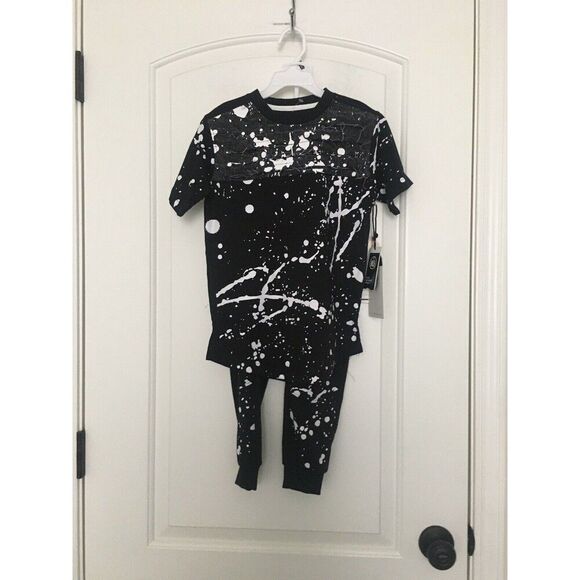 Encrypted Boys Paint Splatter 2 Piece Set Jogger Pants & Shirt Size M 5 - Picture 1 of 12